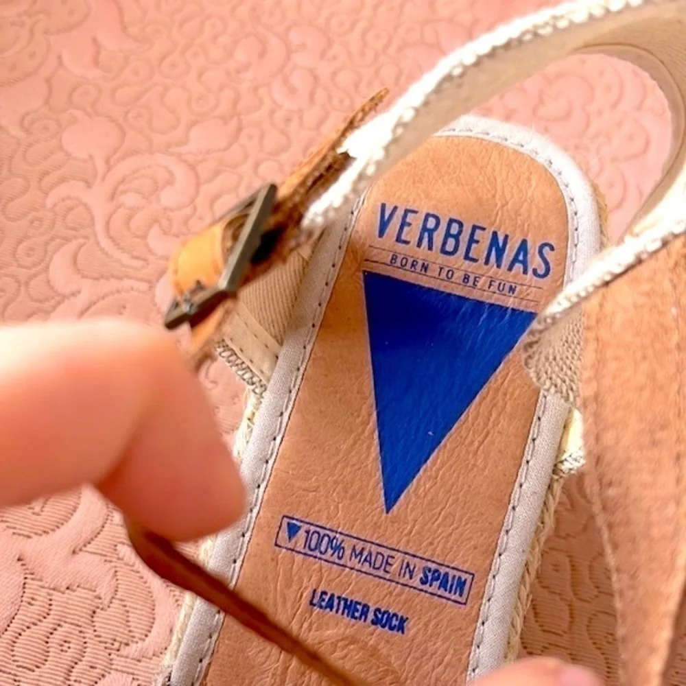 Brand New Verbenas Genuine Suede Espadrilles Wedges Ankle Strap Sandals Stone